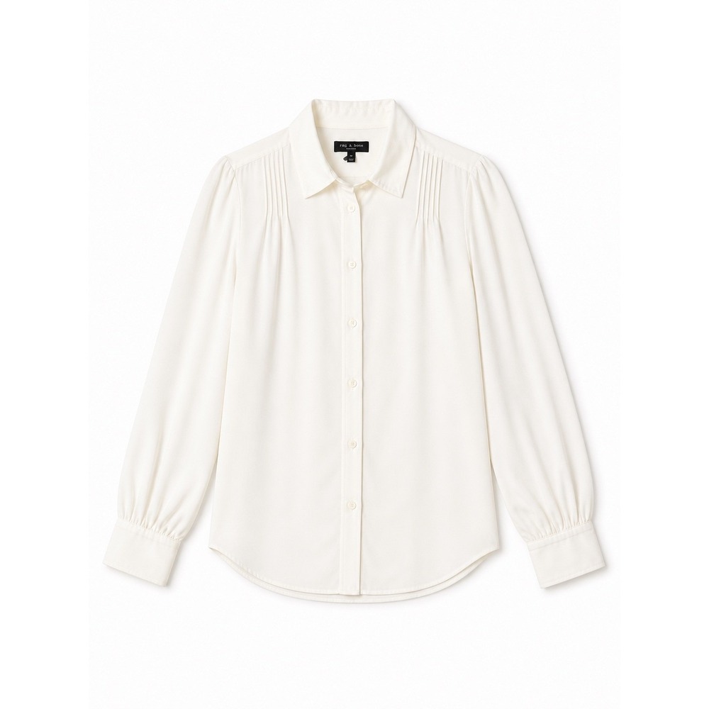 rag & bone Ivory 100% Silk Pintuck Bishop Sleeve Button Down Blouse XS